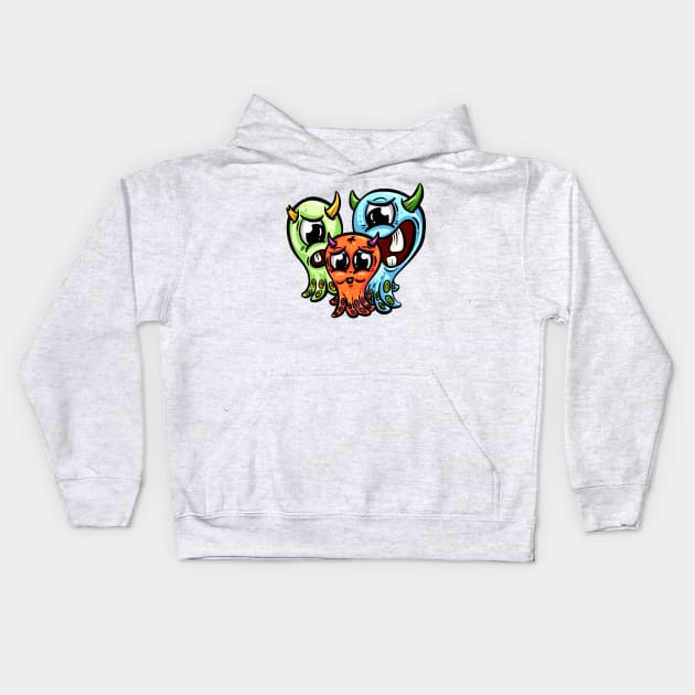 Funny cartoon imaginary monster creatures Kids Hoodie by Squeeb Creative